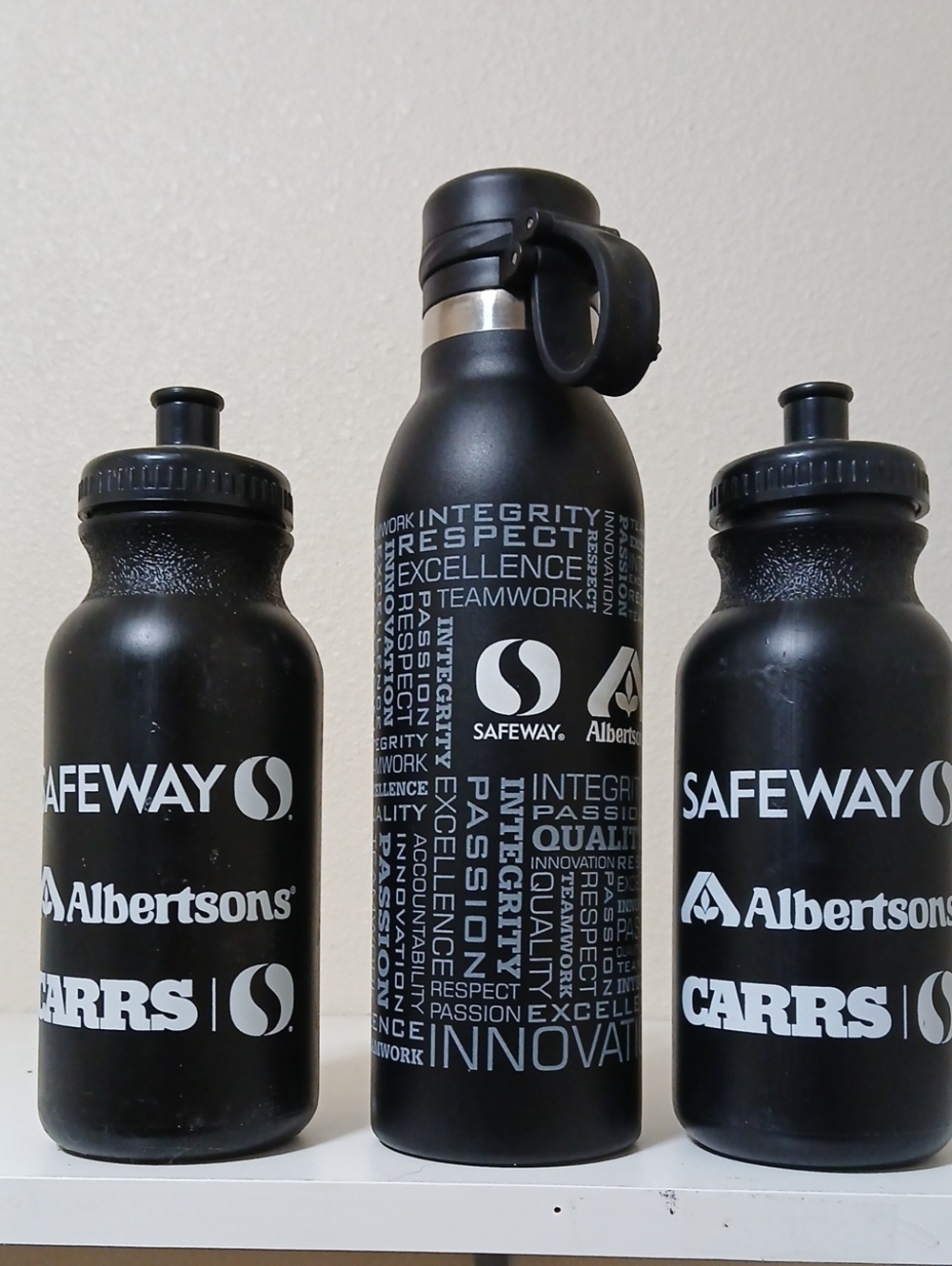 Safeway & Albertsons Black Logo Water Bottle Trio